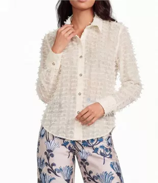 Buru Textured Contrast Collar Button Down