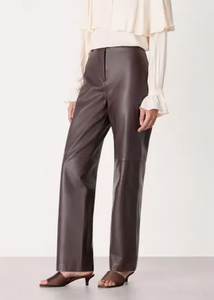 Chocolate Flat Front Leather Pants