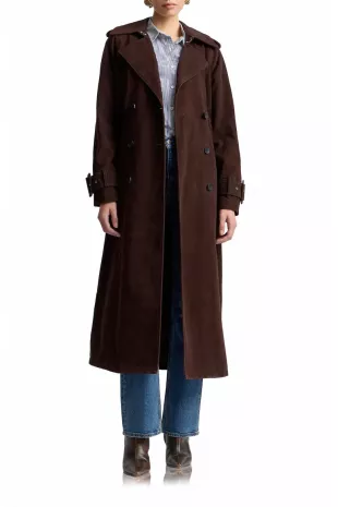 Double Breasted Faux Suede Trench Coat