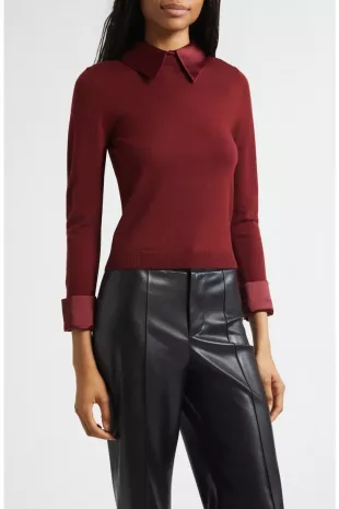 Porla Collared Mixed Media Silk Sweater