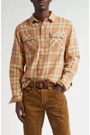 Plaid Cotton Twill Button-Up Work Shirt