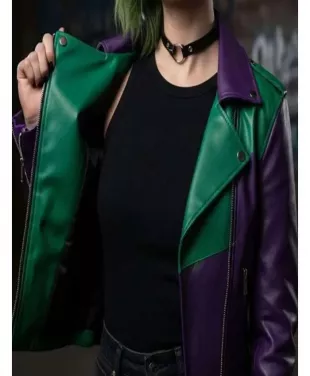 Joker Green and Purple Leather Jacket
