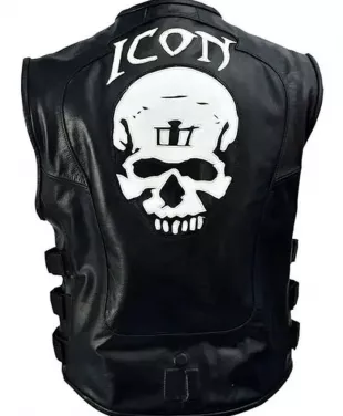 Skull Icon Black Leather Vest