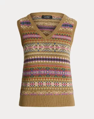 Fair Isle V Neck Sleveless Linen Jumper