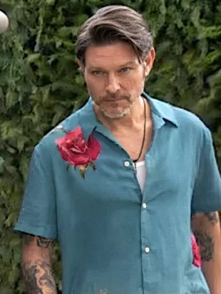 The Young And The Restless Michael Graziadei Blue Rose Print Shirt