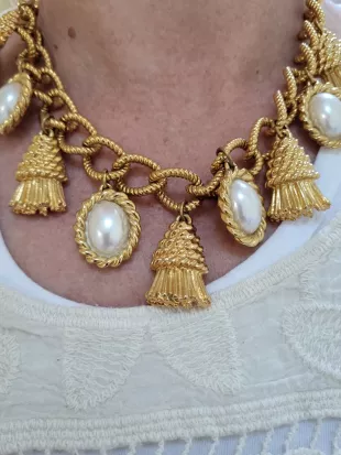 Runway Statement Tassels and Faux Pearl charm Choker Necklace
