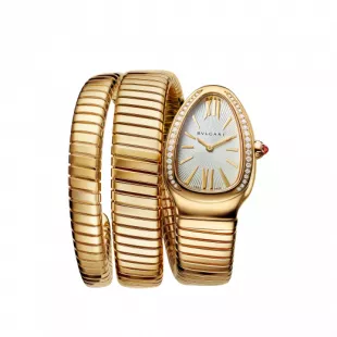 Serpenti Tubogas Silver Opaline Dial 18k Yellow Gold