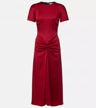 Gathered Satin Midi Dress