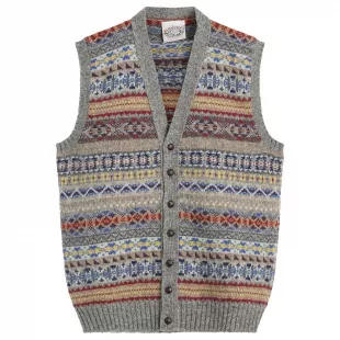 Fair Isle Button Through Vest in Steel Grey