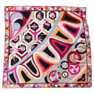 Silk Abstract Graphic Scarf Pinks, Gray