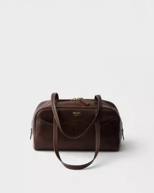 Cocoa Brown Prada Box Large Antiqued Leather Top-handle Bag