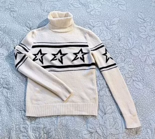 Ivory Chopper Star Merino Wool Turtleneck Sweater