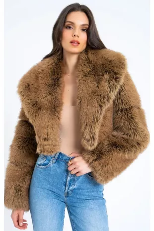 Yadavi Brown Faux Fur Cropped Jacket