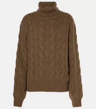 Napier Cable Knit Cashmere Turtleneck Sweater