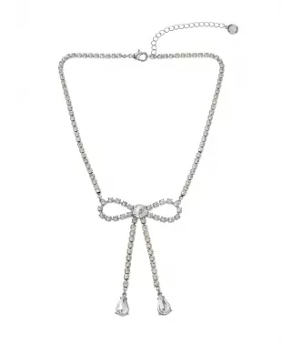 Faux Stone Rhinestone Bow Statement Necklace