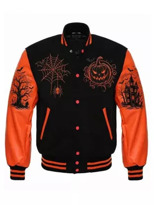 Spooky Halloween Black & Orange Varsity Jacket