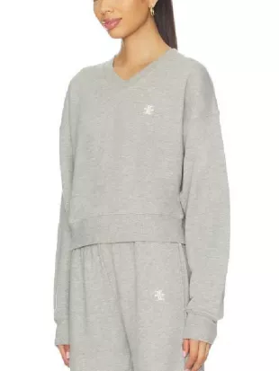 Earle Meets World 2026 Alix Earle V-Neck Grey Sweatshirt