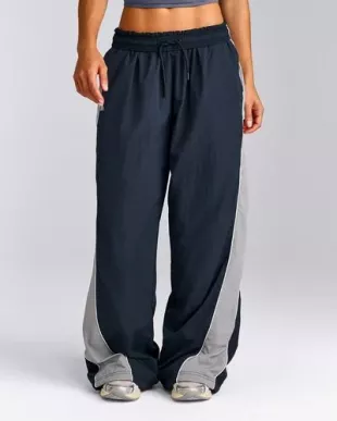 Oversized Contrast Piped Woven Straight Leg Track Pants