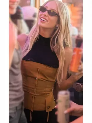Alix Earle Earle Meets World S01 Brown Suede Strapless Top