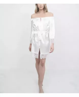 Off-The-Shoulder Lace Trim The Hair and Makeup Robe
