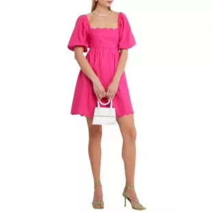 April Scalloped Cutout Dress Hot Pink