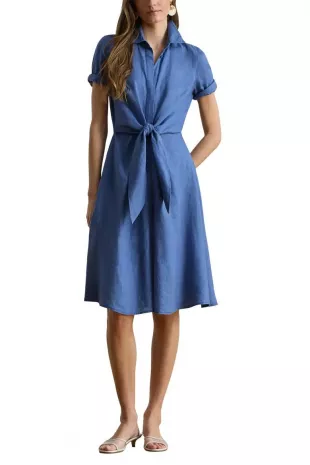 Tie Waist Linen Shirtdress