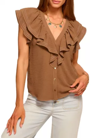 Lettie Topstitch Ruffle Detail Top