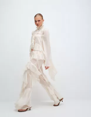 Chiffon Extreme Ruffle Detail Wide Leg Trouser