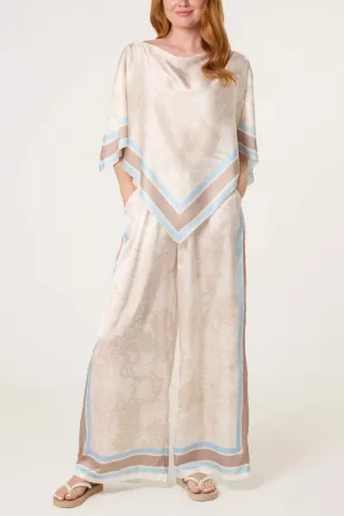 Scarf Top & Wide Leg Trousers Set