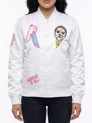 Michael Myers Ice Scream White Satin Bomber Jacket