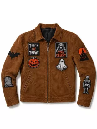 Halloween Creepy Trick or Treat Brown Suede Jacket