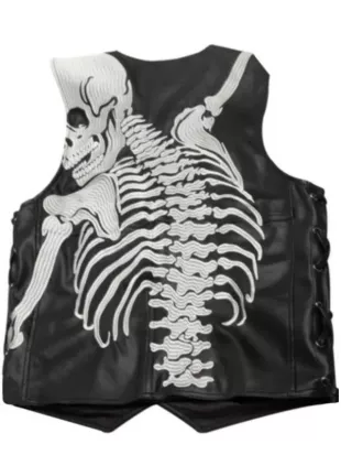 Halloween 2026 Skeleton Bones Print Leather Vest