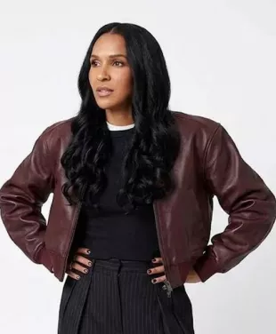 Honest Renovations S04 Lizzy Mathis Burgundy Leather Jacket