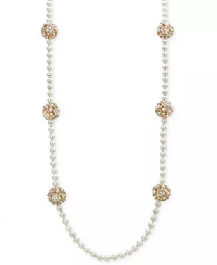 Gold-Tone Long Beaded Necklace