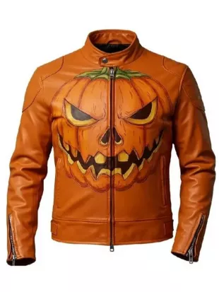 Halloween 2026 Evil Jack-o’-Lantern Orange Leather Jacket