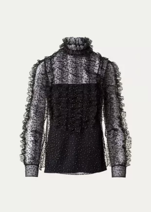 Punto Gold Dots Tulle Blouse with Ruffle Detail
