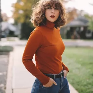 Tissue Turtleneck T-shirt Rust/Burnt Orange