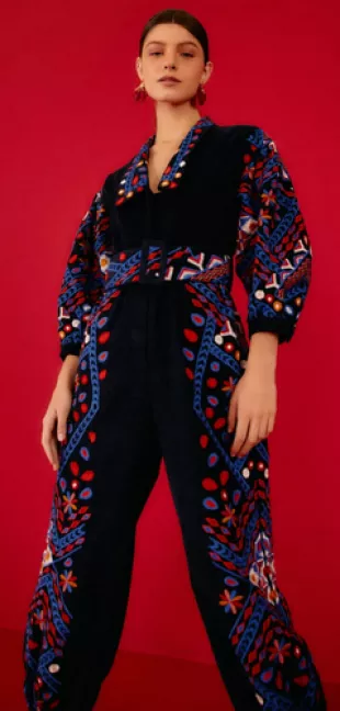 Embroidered Corduroy Jumpsuit