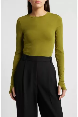 Slim Fit Long Sleeve Stretch Cotton Top