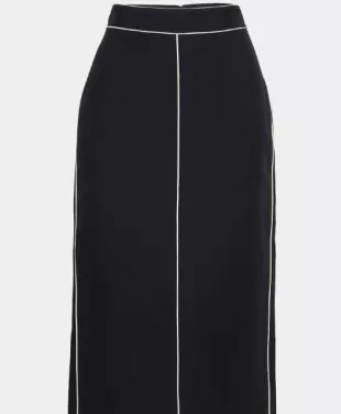 Black Wool & Silk Midi Skirt