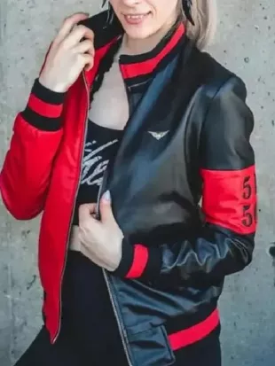 Harley Quinn Red & Black Leather Jacket