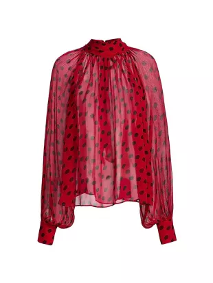 Zenia Polka Dot Shirred Blouse