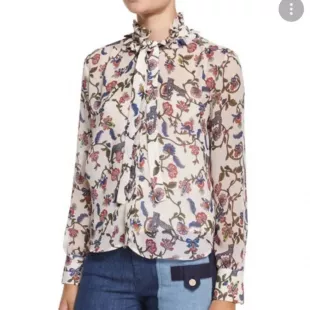 Floral Georgette Tie-neck Sheer Blouse