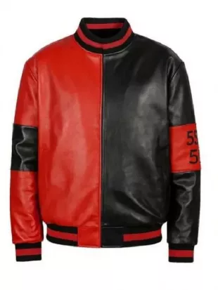 Harley Quinn Red & Black Bomber Leather Jacket