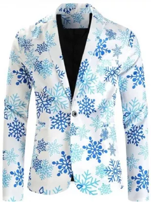 Christmas 2026 Men’s White Snowflake Print Blazer
