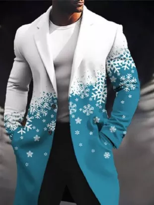 Men’s Winter Snowflake Gradient Print Long Coat