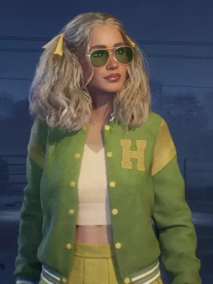 Lynda Van Der Klok Halloween The Game Green Varsity Jacket