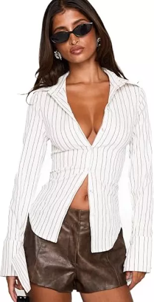 Madlin Stripe Long Sleeve Button-Up Shirt