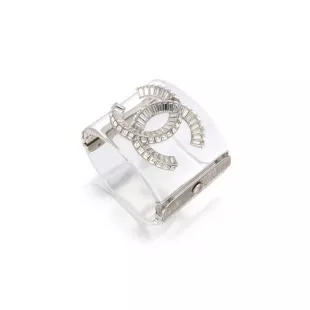 Clear Resin and Crystal CC Wide Cuff Bracelet