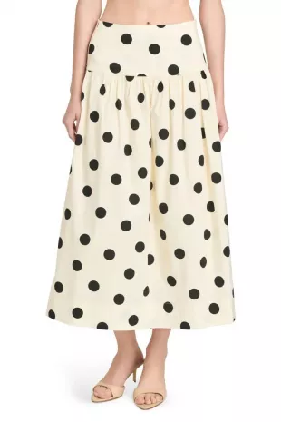 Mia Polka Dot Stretch Cotton Midi Skirt
